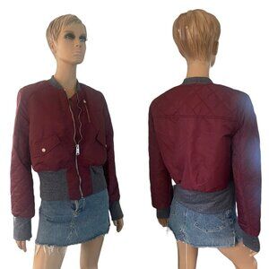 Free People Maroon Burgundy Quilted Thick Bomber Jacket - Size Large